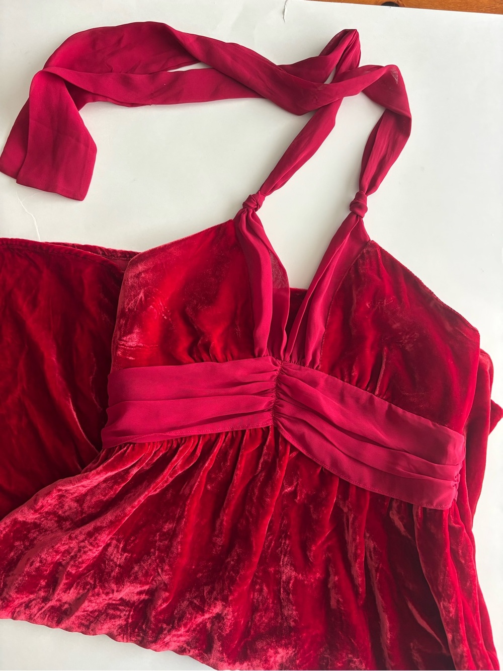 GUESS Y2K Red Velvet halter dress with real silk ribbon detail